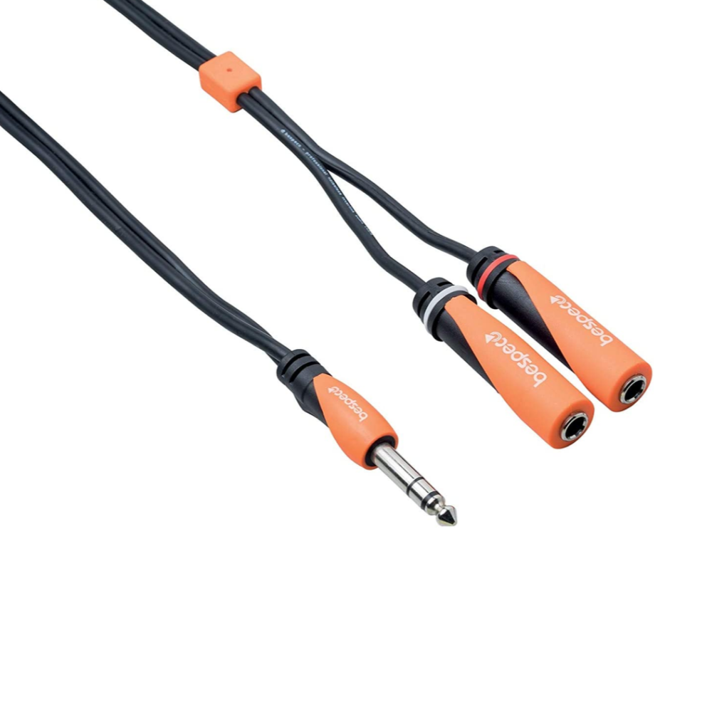 Bespeco SLYS2X030 TRS Jack cable with two female TRS connectors, 0.3m length, for PA and audio applications.