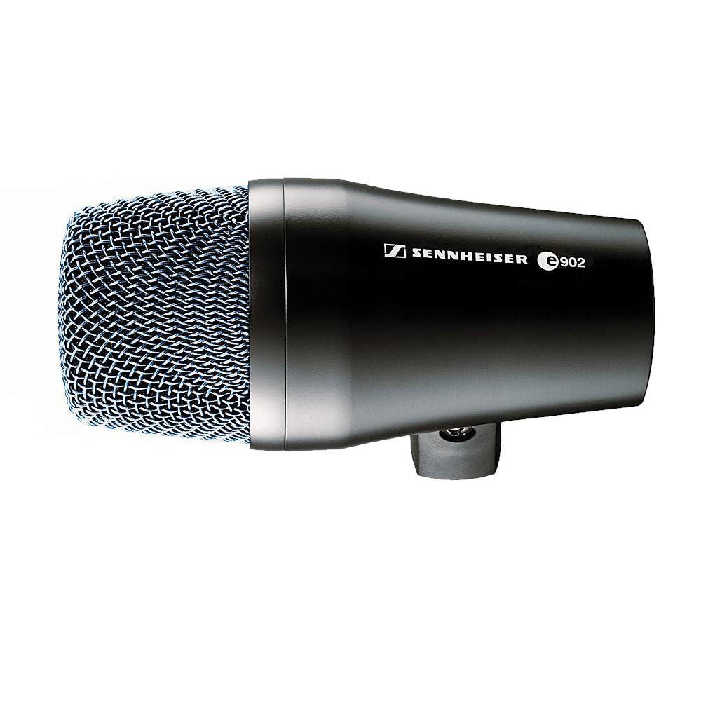 Sennheiser e902 wired instrument microphone for kick drums and bass guitar, showing the microphone with its rugged design.