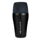 Sennheiser e902 wired instrument microphone for kick drums and bass guitar, shown on a stand with cable attached.