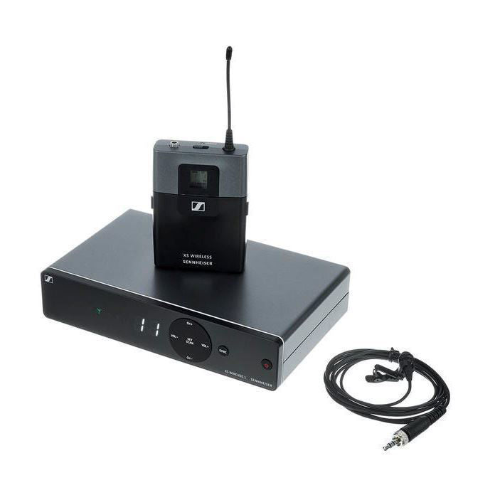 Sennheiser XSW 1-ME2-A wireless lavalier microphone system with compact receiver and clip-on mic for clear audio capture.
