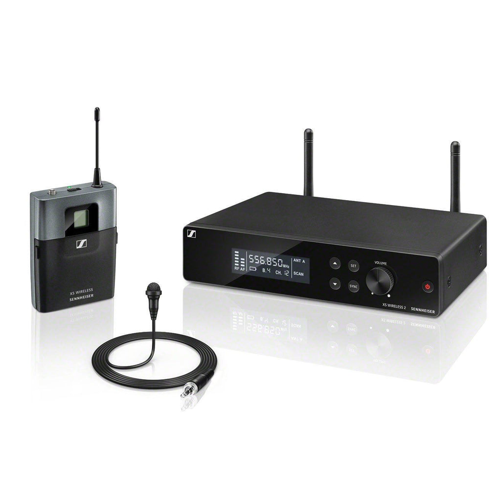 Sennheiser XSW 2-ME2-A wireless lavalier microphone system with microphone and receiver, ideal for professional audio recording.