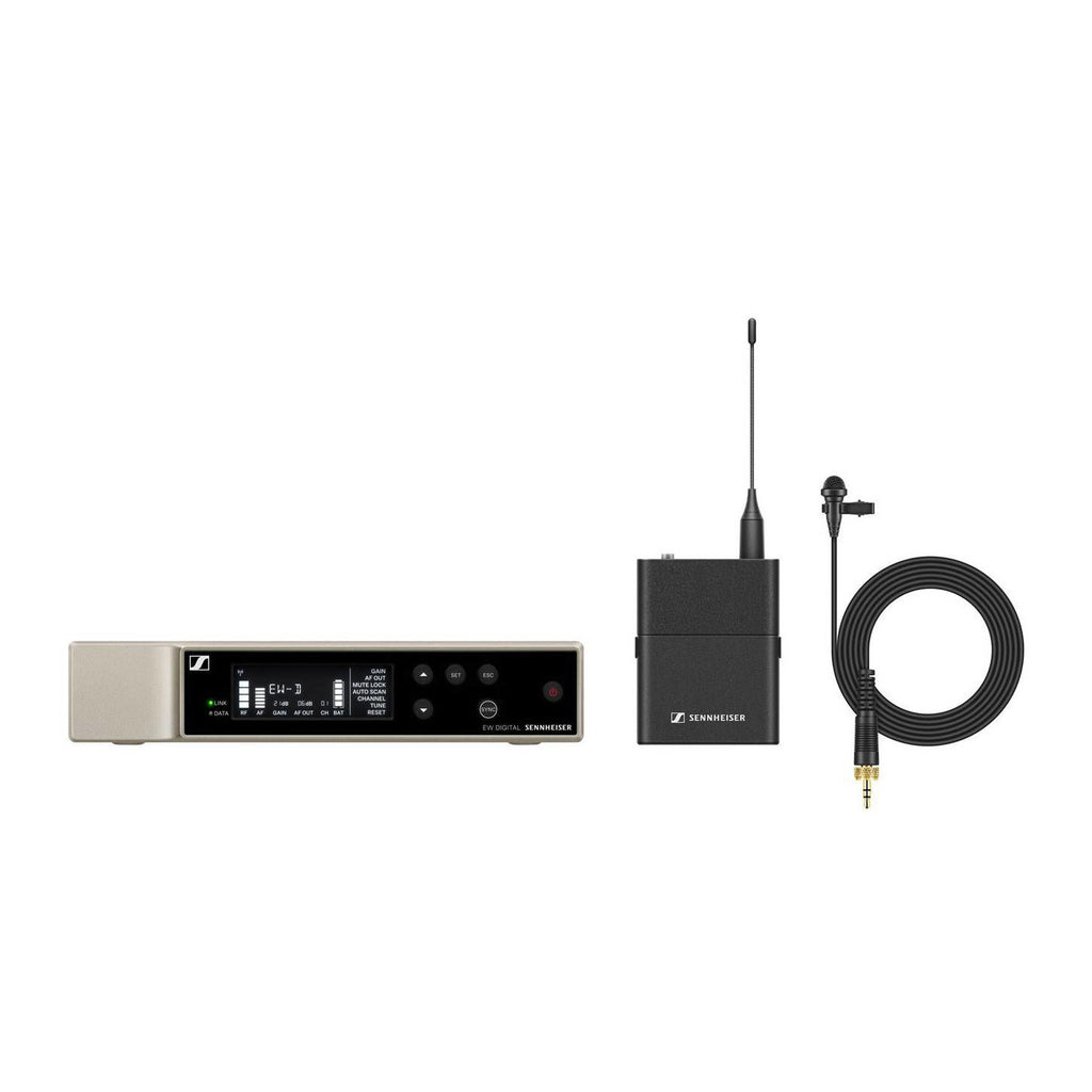 Sennheiser EW-D ME2 Set wireless lavalier microphone system with transmitter and receiver for professional audio recording.