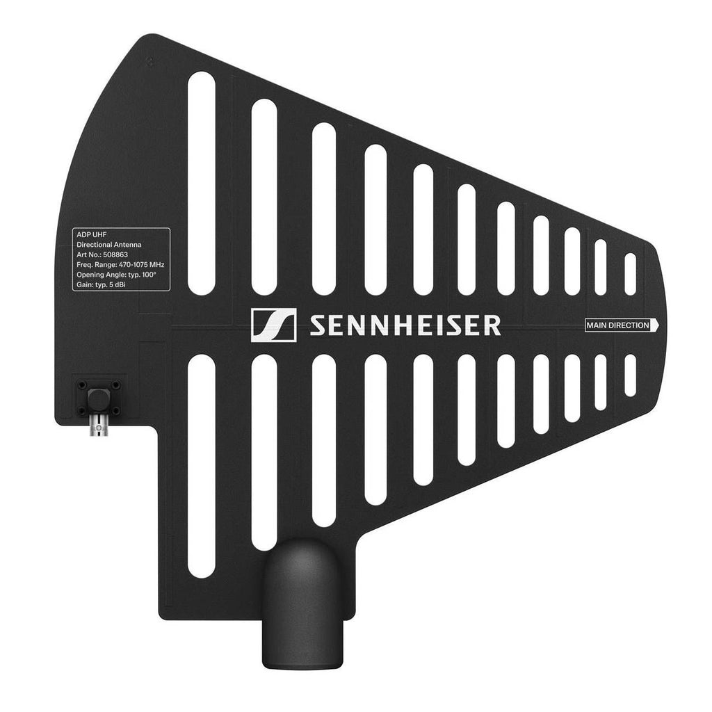Sennheiser ADP UHF passive directional antenna for EW-D wireless microphone systems, shown mounted for optimal signal reception.