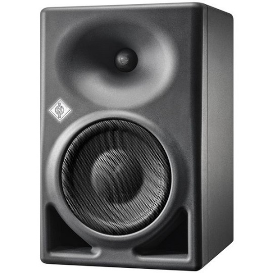 Neumann KH150 studio monitor speaker with 6.5-inch driver, black finish, DSP technology, designed for professional audio monitoring.