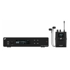 Sennheiser XSW IEM System C in-ear headphones with black earbuds and microphone, wireless audio transmitter and receiver.