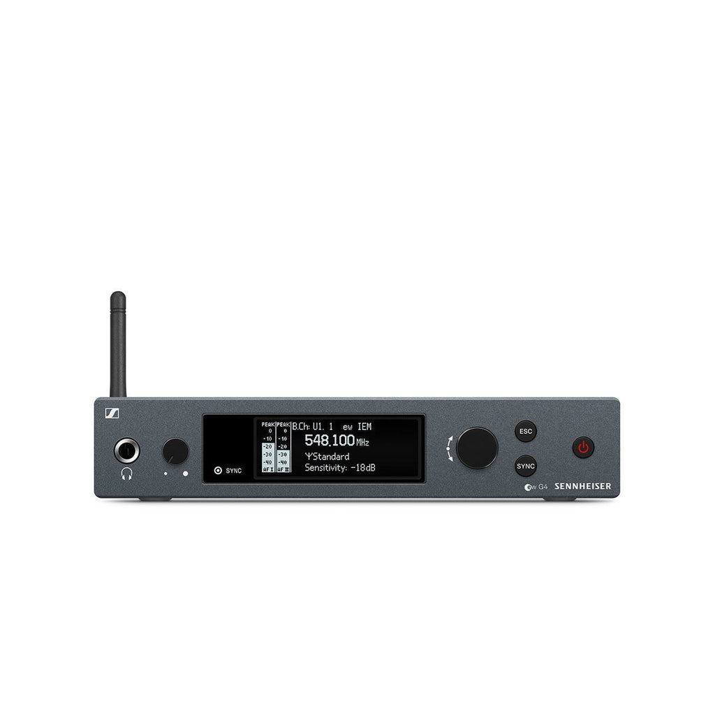 Sennheiser Evolution EW IEM G4 wireless in-ear monitor system with microphone and transmitter, frequency range 626-668 MHz.