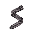 D'Addario Auto Lock padded guitar strap in black with geometric pattern, designed for comfortable, secure instrument support.