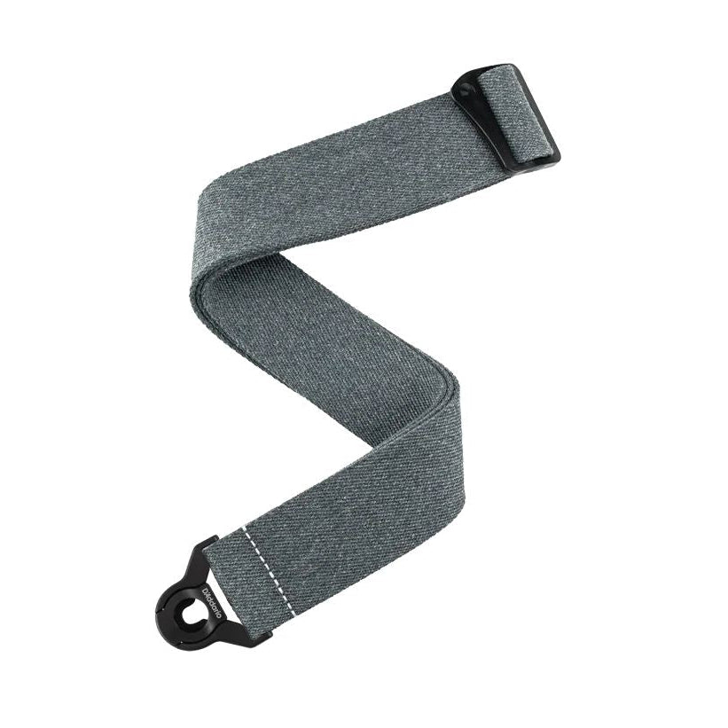 D'Addario Auto Lock guitar strap in Skater Grey with adjustable leather ends and padded strap for comfortable instrument support