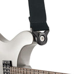 D'Addario Auto Lock Skater Black guitar strap with adjustable length and secure locking system for comfortable playing.
