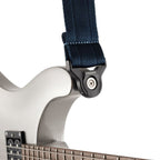 D'Addario Auto Lock Guitar Strap in Midnight color, adjustable strap with secure locking mechanism for electric or acoustic guitars.