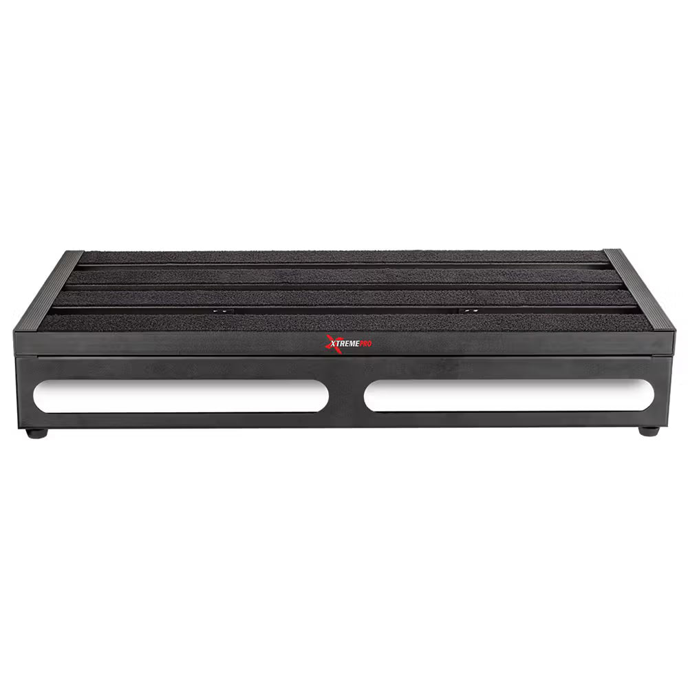 Large Xtreme Pro XPB5629 effects pedalboard with multiple slots and power supply area for guitar pedals.