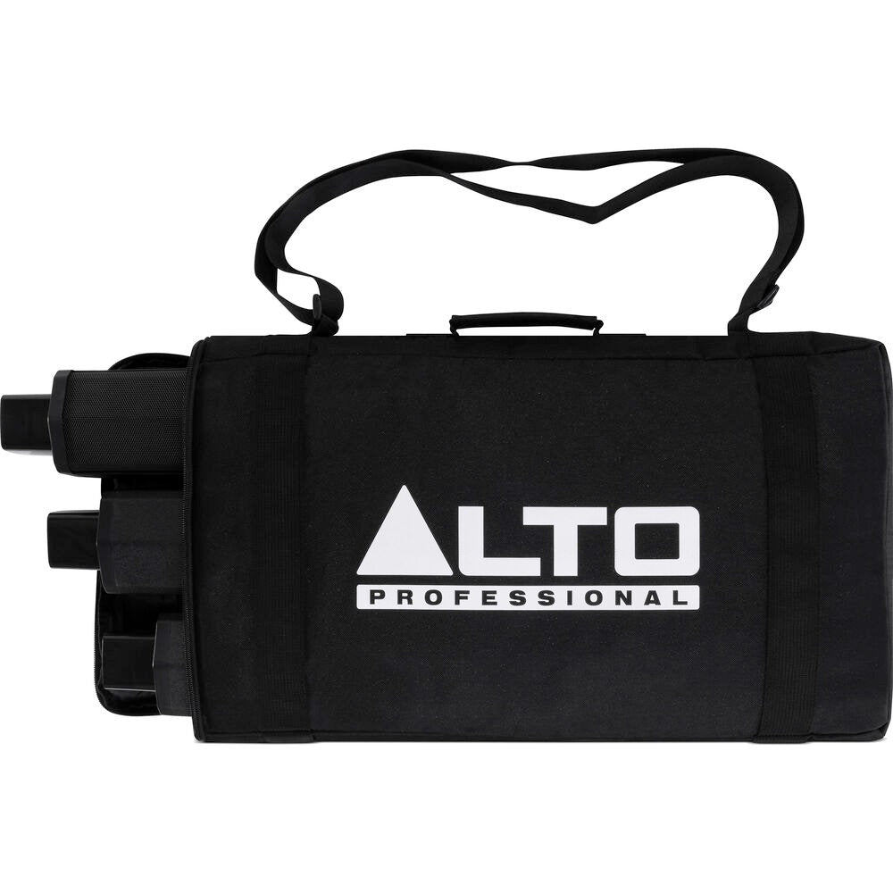 Alto TS108C portable column array PA speaker with DSP and Bluetooth, showing sleek black design and control panel.