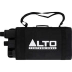 Alto TS108C portable column array PA speaker with DSP and Bluetooth, showing sleek black design and control panel.