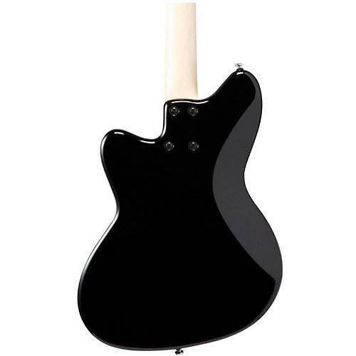 Black Ibanez TMB30 Talman bass guitar with four strings and a sleek, modern design perfect for versatile playing.
