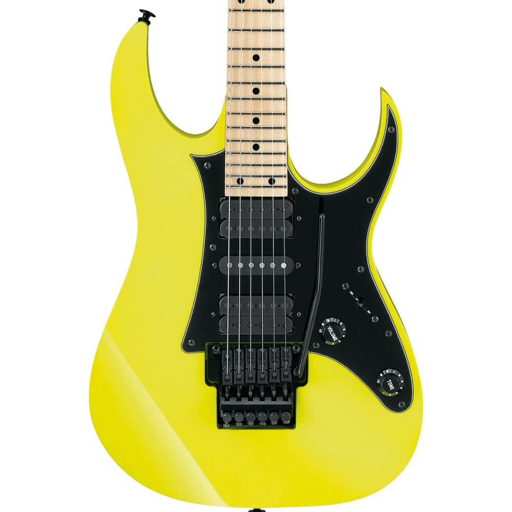 Ibanez Genesis Collection RG550 electric guitar in Desert Sun Yellow with a sleek body and six strings, showcasing a modern design.