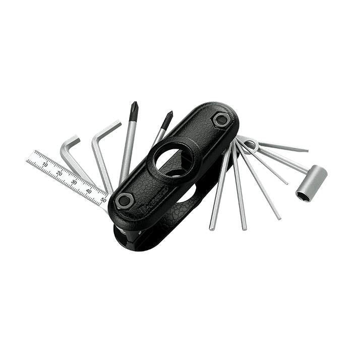 IBANEZ MTZ11 BBK guitar multi-tool with various tools for guitar maintenance and adjustments, shown on a white background.