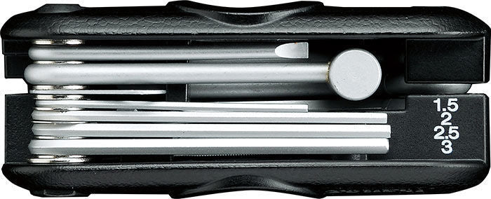 IBANEZ MTZ11 BBK guitar multi-tool showing various tools for guitar maintenance and adjustments.