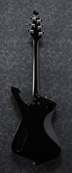 Black Ibanez PS60 electric guitar with double-cut body and six strings, showcasing the sleek design and control knobs.