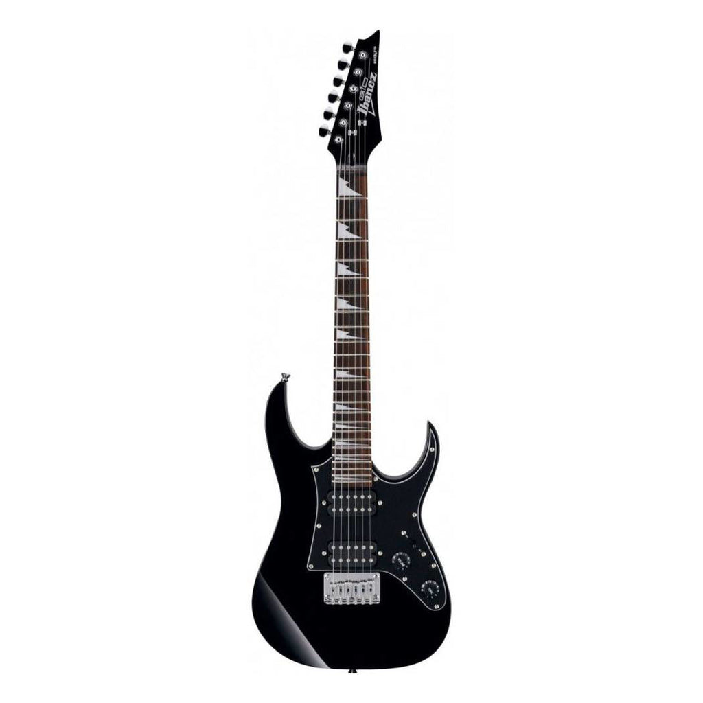 Ibanez RGM21-BKN electric guitar in black night finish with dual humbucker pickups and sleek body design.