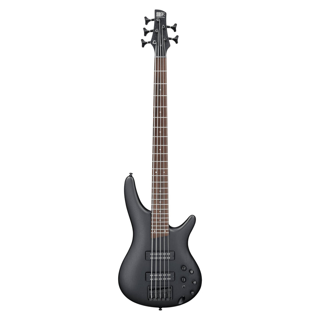 Ibanez SR305EB WK Weathered Black bass guitar with sleek body, five-string design, and modern hardware.