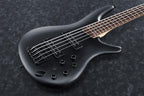 Ibanez SR305EB WK bass guitar in weathered black with a sleek body and four strings, showcasing its modern design and craftsmanship.