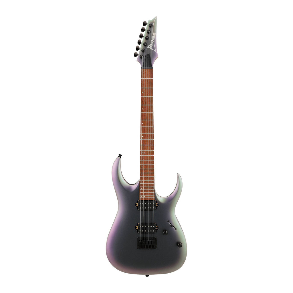 Ibanez RGA42EX-BAM electric guitar in black aurora burst matte finish, featuring a sleek design and double-cut body.
