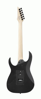 Ibanez RG320EXZ electric guitar in black flat finish, showcasing its sleek body, double cutaway design, and modern hardware.
