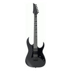 Ibanez RGR131EX electric guitar in black flat finish with sleek body and six strings, showcasing its modern design and hardware.