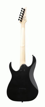 Ibanez RGR131EX electric guitar in black flat finish, featuring a sleek body, six strings, and modern design details.
