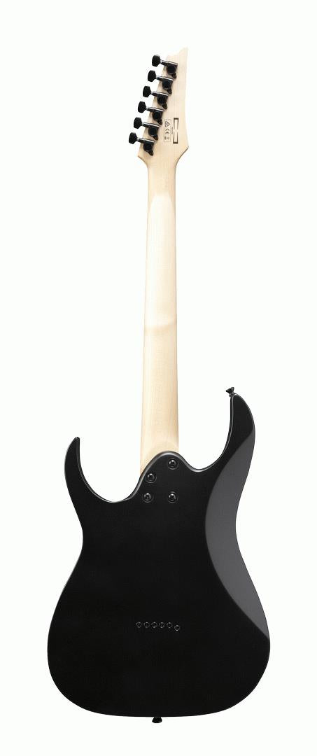 Ibanez RGR131EX electric guitar in black flat finish, featuring a sleek body, six strings, and modern design details.