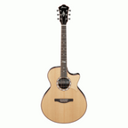 Ibanez MRC10 Marcin signature acoustic guitar in natural high gloss finish, showcasing its sleek body and detailed craftsmanship.