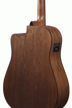 Ibanez AW247CE Artwood acoustic guitar in open pore natural finish with cutaway body and rosewood fingerboard, showcasing its natural wood grain.