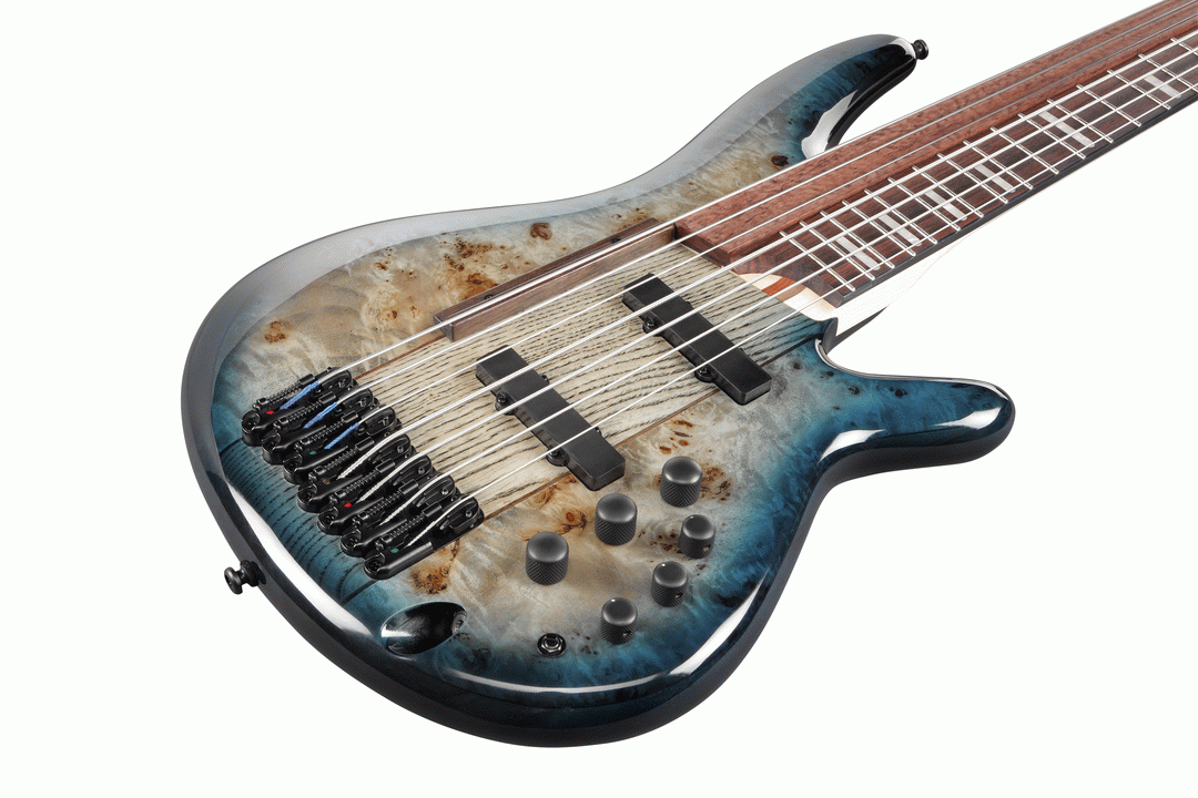 Ibanez SRAS7 7-string Ashula Electric Bass Guitar in Cosmic Blue Starburst