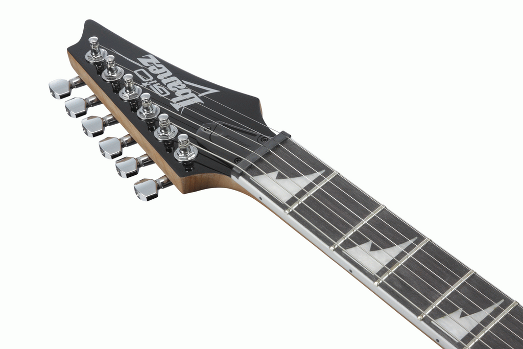 Ibanez RG220PA1 electric guitar with transparent brown black burst finish, showcasing its sleek body and six strings.