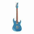 Ibanez RX120SP electric guitar in metallic light blue matte finish, with a sleek body and six strings.