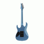 Ibanez RX120SP electric guitar in metallic light blue matte finish, featuring a sleek body and standard electric guitar components.
