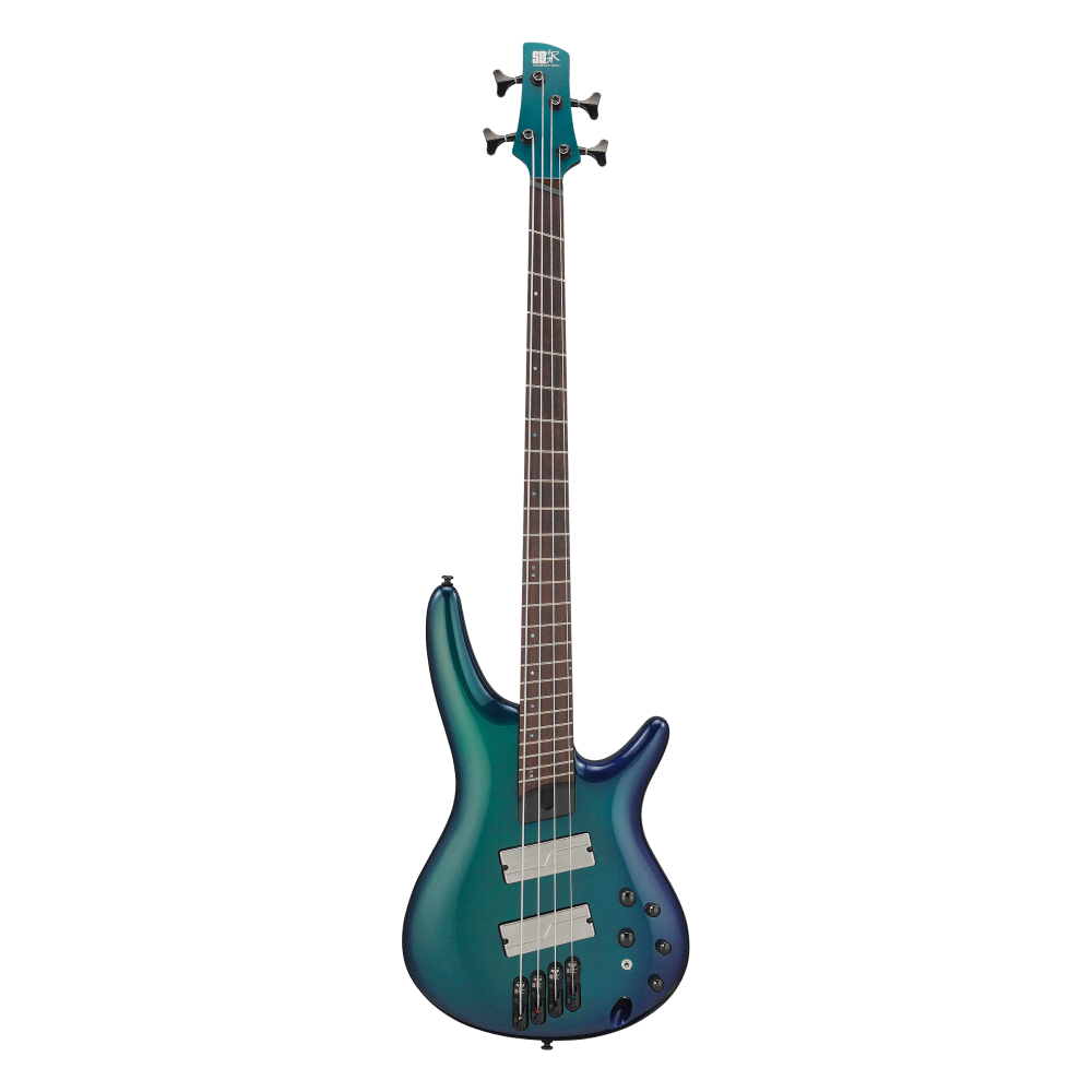 Ibanez SRMS720 bass guitar in Blue Chameleon finish, featuring a sleek body and four-string design for versatile sound.