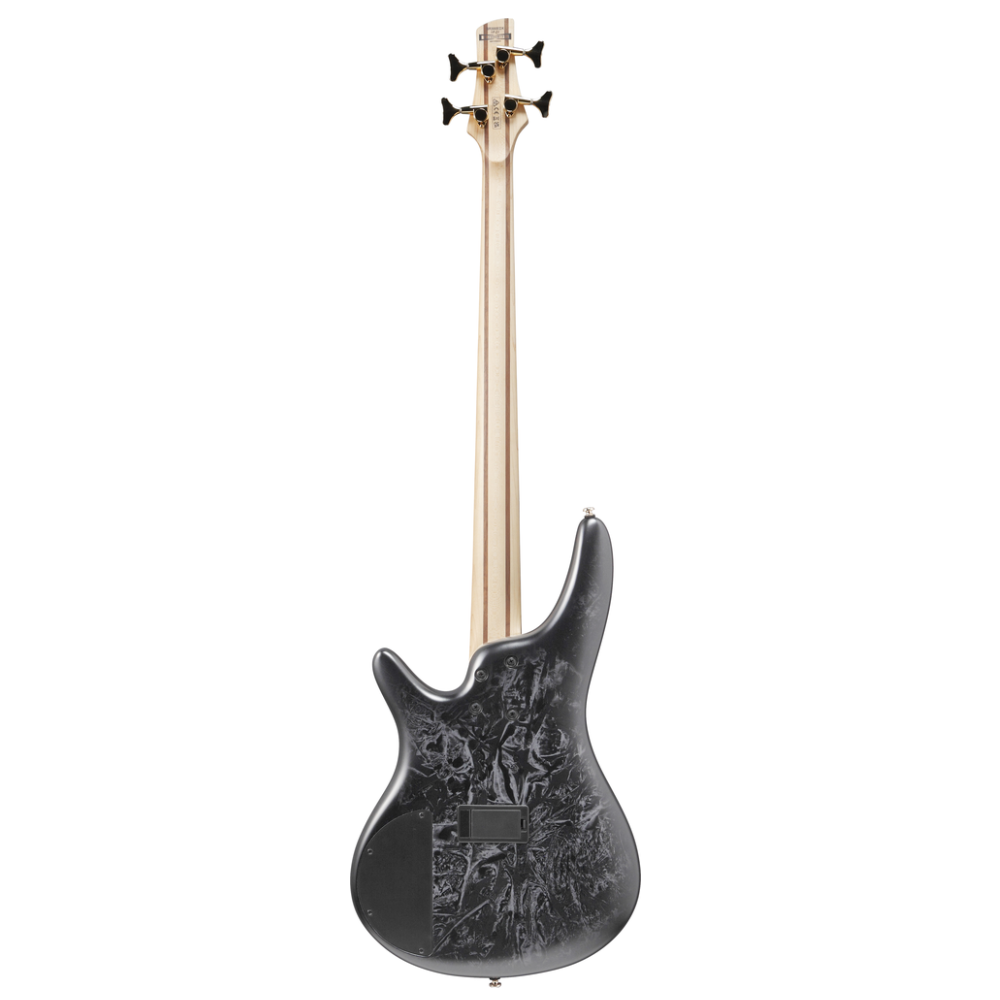 Ibanez SR300EDX bass guitar in Black Ice Frozen Matte finish, showcasing its sleek, modern design and ergonomic body shape.