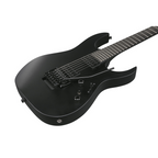 Ibanez RGRB620 electric guitar in black flat finish, showcasing sleek body, pickups, and detailed hardware for musical performance.