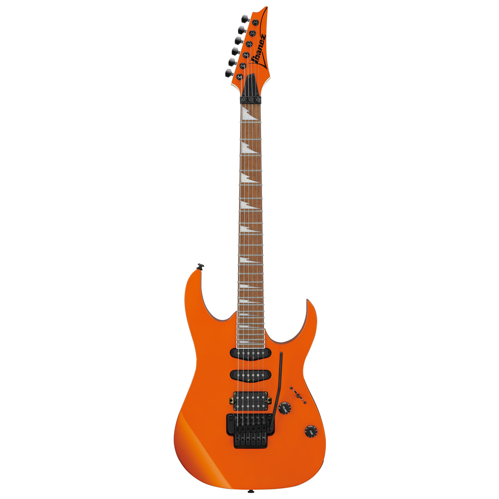 Ibanez RG460DX electric guitar in Roadster Orange with double-cutaway body, maple neck, and humbucking pickups.