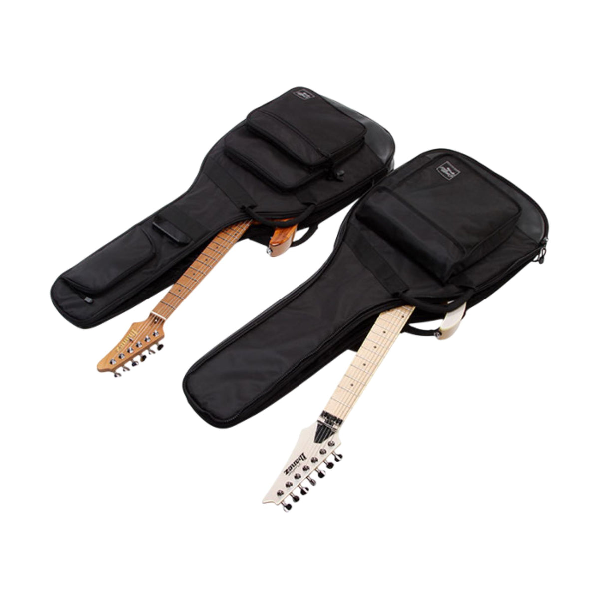 Ibanez IGB2540 black 2-in-1 double gig bag for electric and acoustic guitars, showing padded handles and secure zippers.