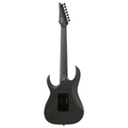 Ibanez K7YIN Munky Signature 7-string electric guitar in black with sleek body and six string pickups, showcasing its modern design.