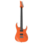 Ibanez RGR5221R electric guitar in transparent fluorescent orange with sleek body and six strings, ideal for rock and metal music.