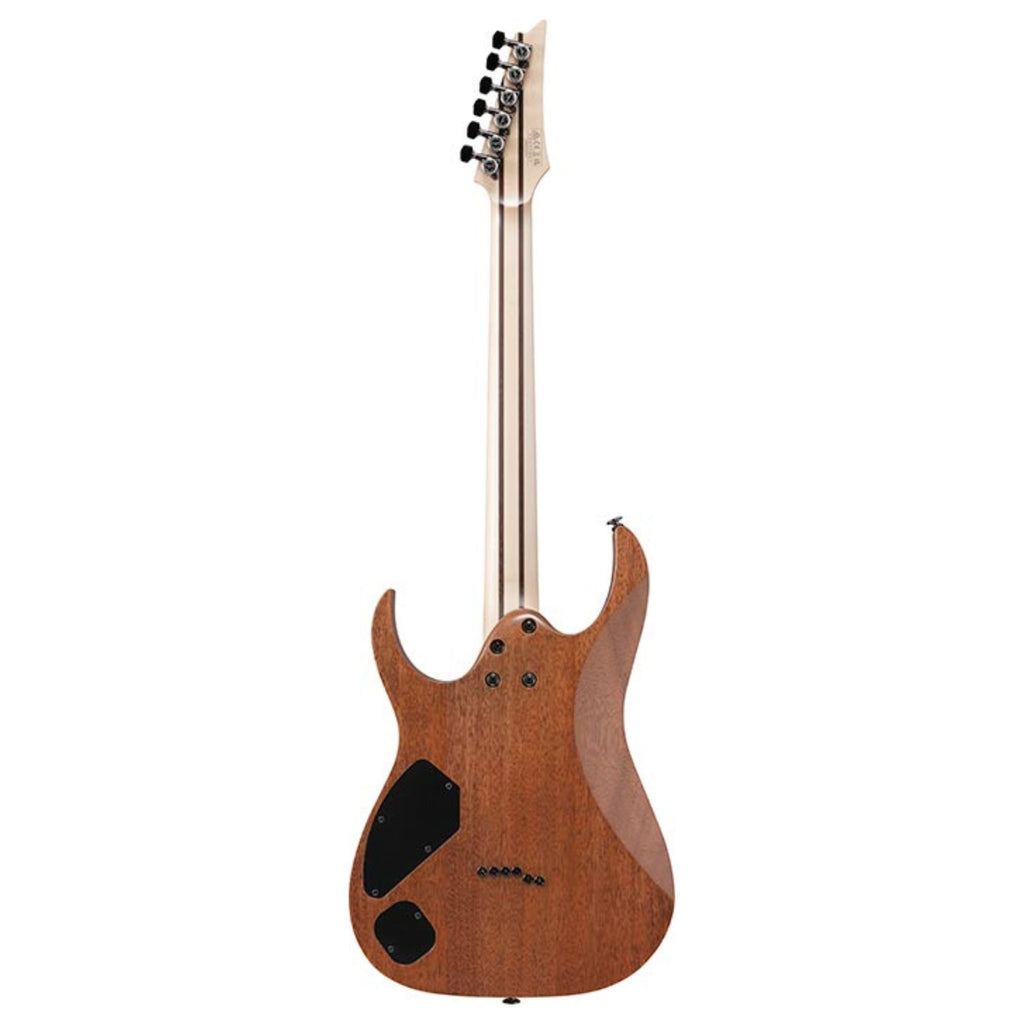 Ibanez RGR5221R electric guitar in transparent fluorescent orange with black hardware and sleek body design.