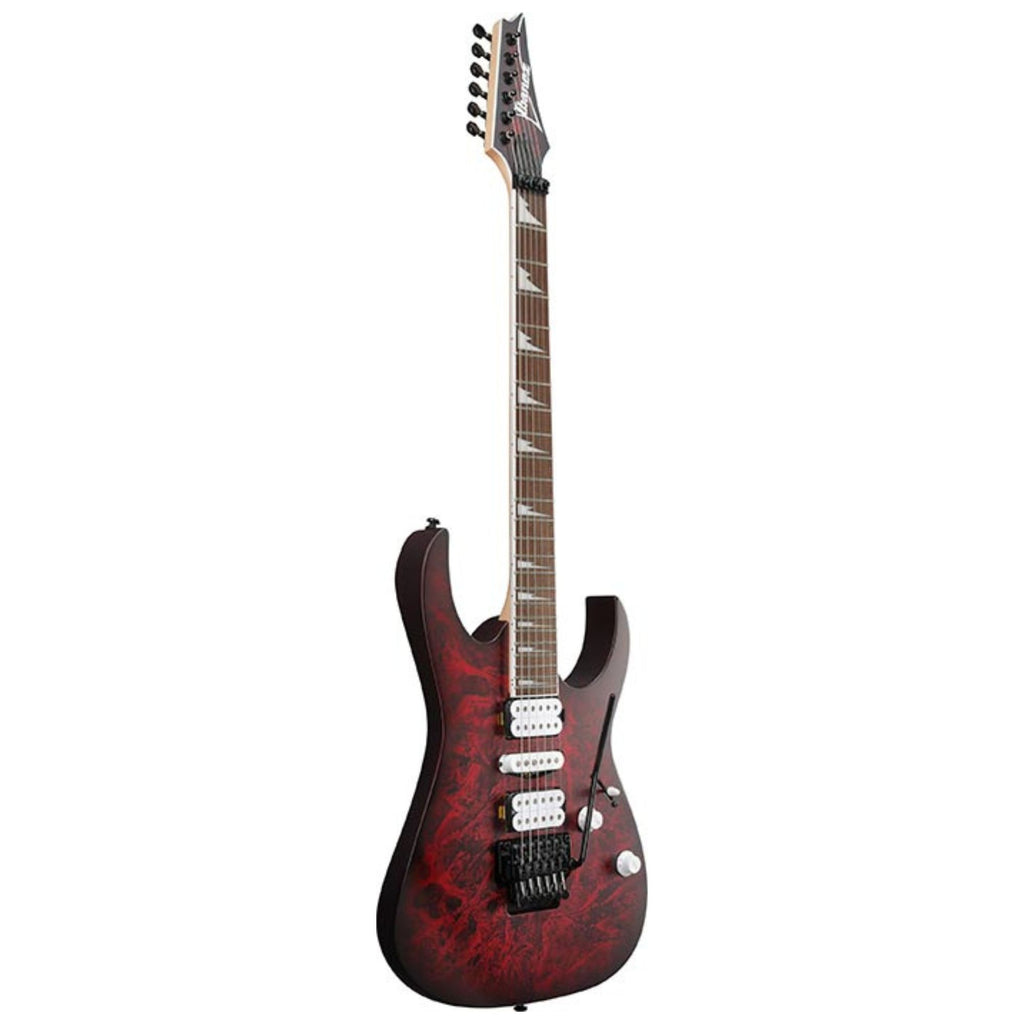 Ibanez RG470DXW wine red frozen matte electric guitar with double-cutaway body and humbucker pickups.