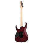 Ibanez RG470DXW Wine Red Frozen Matte electric guitar with sleek finish and double-cut design, featuring chrome hardware and pickups.