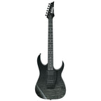 Ibanez GRG120QASP black gradient electric guitar with sleek body and six strings, perfect for rock and metal music.
