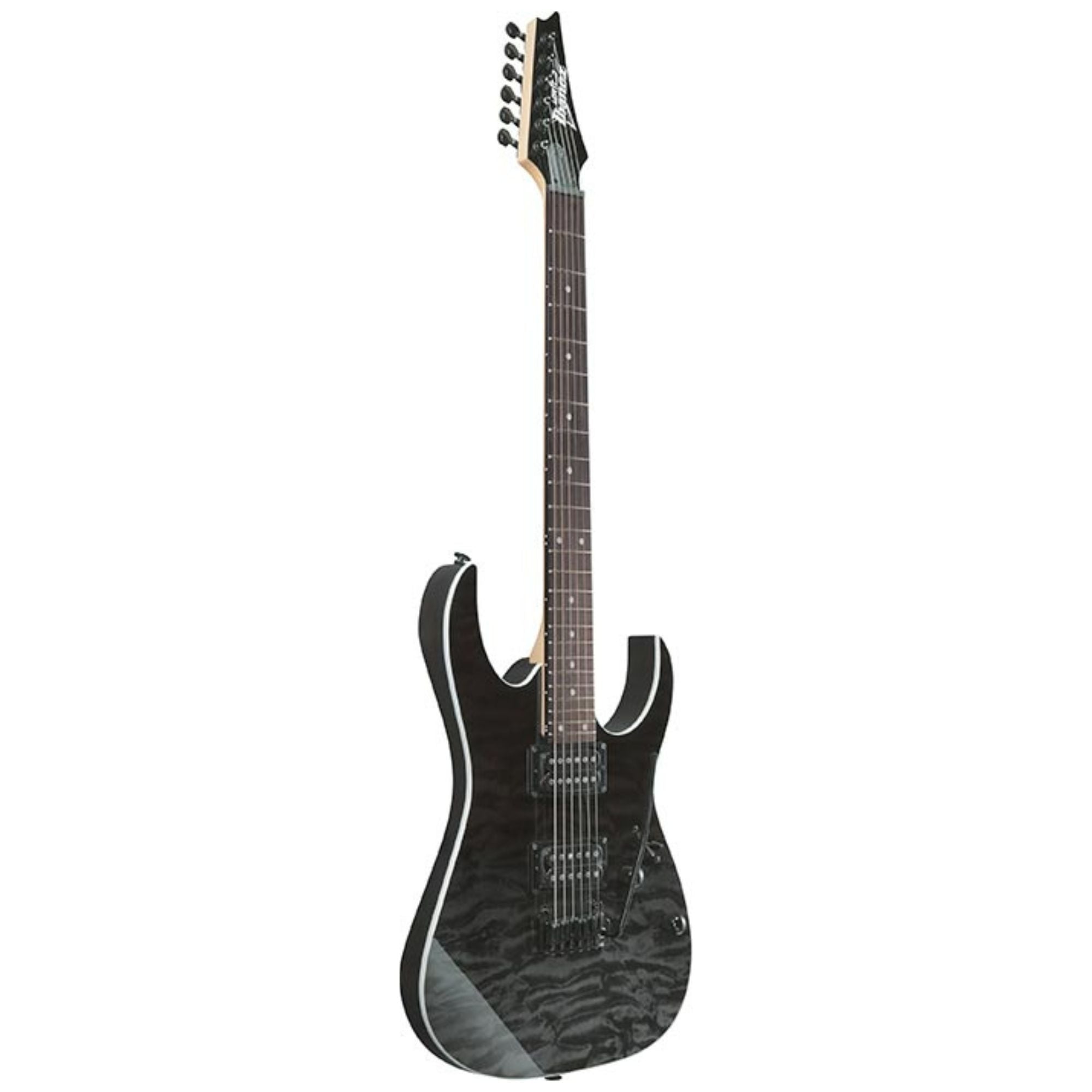 Ibanez GRG120QASP black gradient electric guitar with sleek design and six strings, ideal for rock and metal music.
