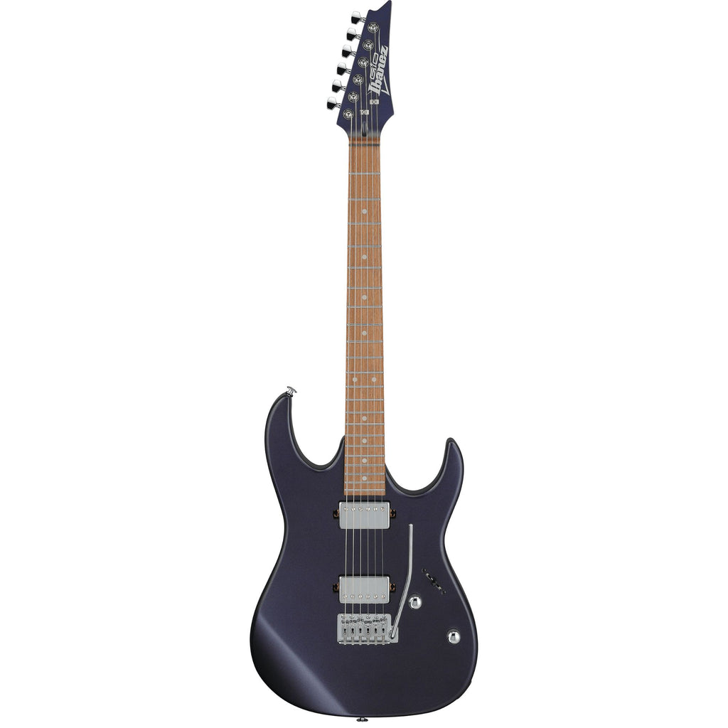 Ibanez GRX120SP Dark Dusk Metallic Matte electric guitar with a sleek finish and modern design, featuring a solid body and six strings.