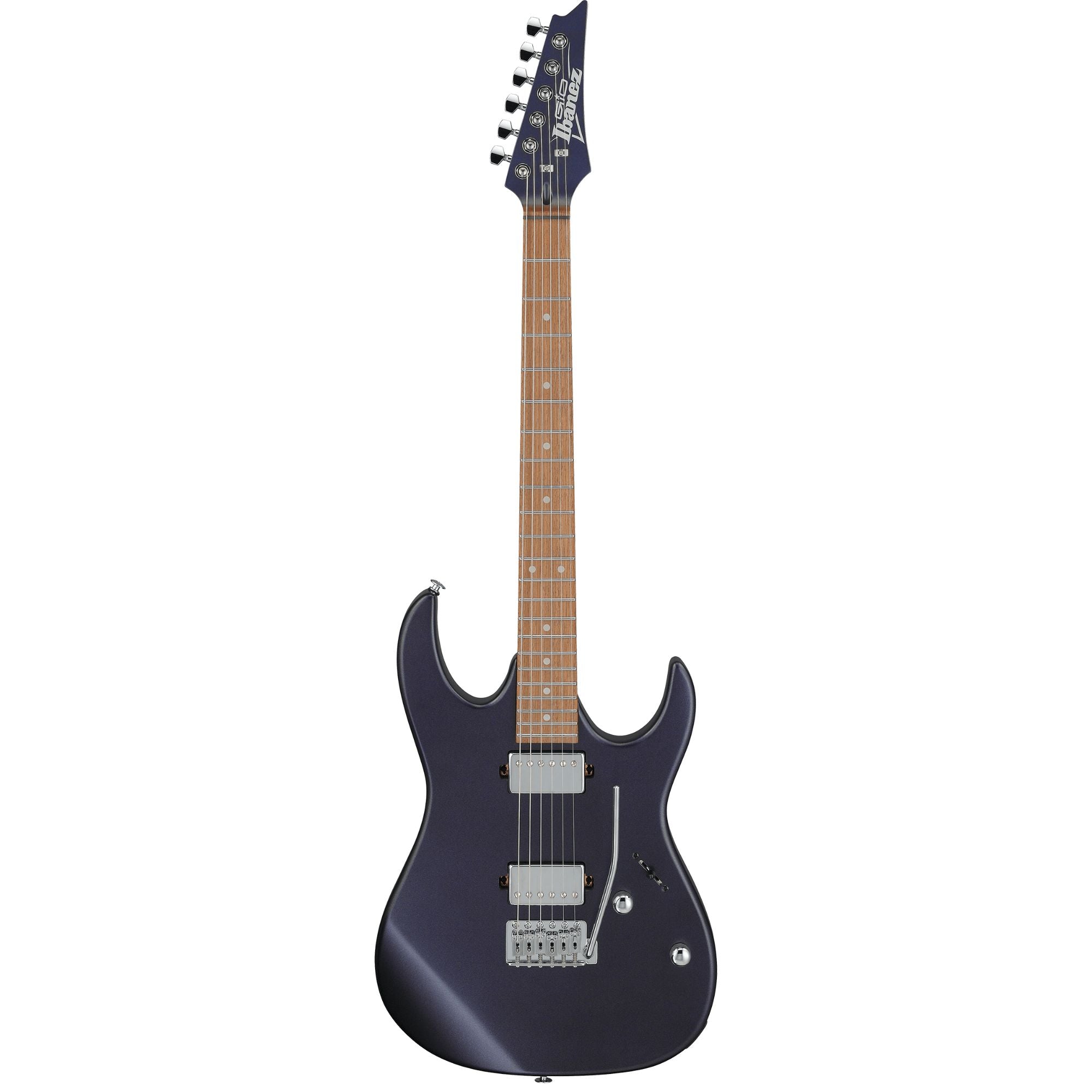 Ibanez GRX120SP Dark Dusk Metallic Matte electric guitar with a sleek finish and modern design, featuring a solid body and six strings.